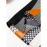 Orange Geo Print Colorblock Notched V Neck Blouse - L thumbnail