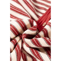 Red Stripe Buttoned V Neck Collared Drop Shoulder Top - L thumbnail