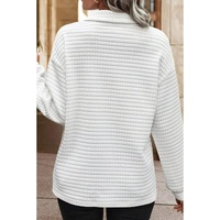 White Quilted Texture Sporty Collared Long Sleeve Top - S thumbnail