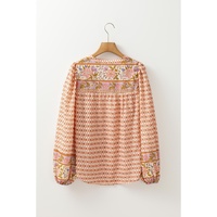 Multicolour Boho Floral Mixed Print Puff Sleeve Shirt - L thumbnail