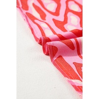 Red Abstract Print V Neck Batwing Sleeve Oversized Blouse - L thumbnail