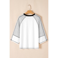 Black Striped Bracelet Sleeve Raglan Patchwork Top - M thumbnail