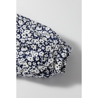 Blue Floral Print Notched V Neck Puff Sleeve Blouse - L thumbnail
