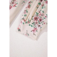 Pink Floral Print Pleated U Neck Loose Fit Blouse - L thumbnail