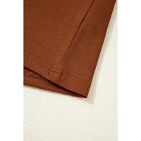 Cinnamon Leather Ruffle Sleeve Patchwork Round Neck Blouse - L thumbnail