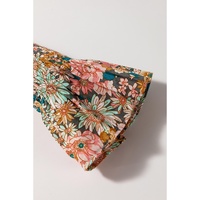 Yellow Floral Print Smocked Bubble Sleeve Ruffled Crop Top - L thumbnail
