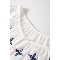 White Geometric Embroidered Long Sleeve Buttoned Blouse - L thumbnail