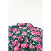 Green Floral Printed Tied Collar Puff Sleeve Blouse - L thumbnail