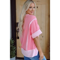 Peach Blossom Half Sleeve Raw Seam High Low Side Split Top - L thumbnail
