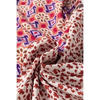 Orange Mixed Floral Printed Long Sleeve Tied V Neck Blouse - L thumbnail