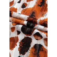 Brown Metallic Threading Accents Pleated Abstract Printed Ruffled 3/4 Sleeve Blouse - L thumbnail
