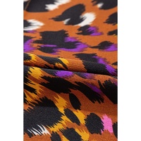 Orange Leopard Printed Draped Short Sleeve Slit V Neck Blouse - L thumbnail