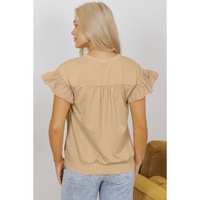 Parchment Two Tones Ribbon Bow Ruffle Sleeve Top - XL thumbnail