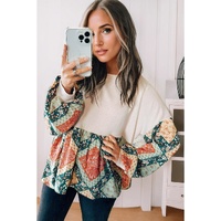 Jet Stream Paisley Geometric Patchwork Crew Neck Loose Fit Top - L thumbnail