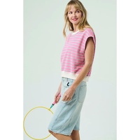 Sachet Pink Striped Crew Neck Cap Sleeve T Shirt - L thumbnail