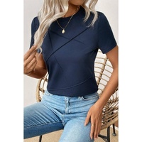 Dirty blue Solid Color Toothpick Stripe Round Neck T Shirt - 2XL thumbnail