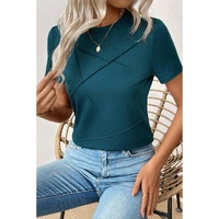 Blue Sapphire Solid Color Toothpick Stripe Round Neck T Shirt - L thumbnail