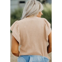 Beige Solid Color Textured Flutter Sleeve Top - XL thumbnail