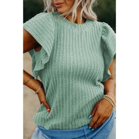 Moonlight Jade Solid Color Textured Flutter Sleeve Top - L thumbnail