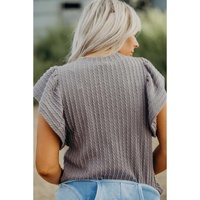 Sleet Solid Color Textured Flutter Sleeve Top - L thumbnail