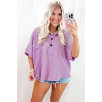 Orchid Bouquet Corded Flap Pocket Collared Buttoned Short Sleeve Blouse - L thumbnail