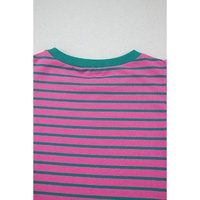 Pink Stripe Colorblock Ruffled Sleeve Crew Neck Blouse - L thumbnail