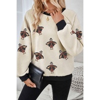 Jet Stream Textured Colorblock Edge Sequin Turkey Graphic Long Sleeve Top - L thumbnail