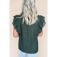 Skobeloff Frilled V Neck Ruffled Cap Sleeve Blouse - L thumbnail