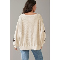 White Thanksgiving Turkey Waffle Oversized Knit Top - XL thumbnail