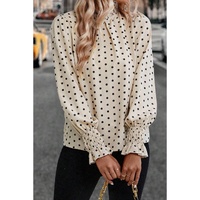 Apricot Polka Dot Print Frilled Collar Lantern Sleeve Blouse - L thumbnail