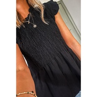 Black Ruffle Short Sleeve Shirred Peplum Top - XL thumbnail