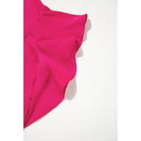 Strawberry Pink Asymmetric Shoulder Ruffle Sleeve Elegant Blouse - L thumbnail