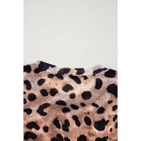 Brown Leopard Round Neck Long Sleeve Slim Top - L thumbnail