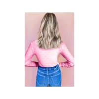 Pink Mesh Bow Pattern Long Sleeve Top - M thumbnail