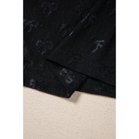 Black Mesh Bow Pattern Long Sleeve Top - L thumbnail