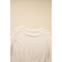 Beige Solid Color Textured Ruffled Short Sleeve Blouse - L thumbnail