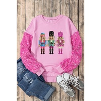 Pink Nutcracker Graphic Christmas Sequin Sleeve Drop Shoulder Top - XL thumbnail