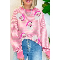 Azura Exchange Pink Stripe Santa Clause Print Drop Shoulder Long Sleeve Loose Top - 2XL thumbnail
