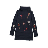 Black Drinks Patched Graphic Dolman Sleeve High Neck Split Top - M thumbnail