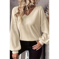 White Knot Back Drop Shoulder Ribbed Long Sleeve Blouse - L thumbnail