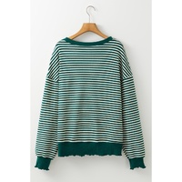 Green Stripe Chenille LUCKY Patched Pattern St Patrick Long Sleeve Top - 2XL thumbnail
