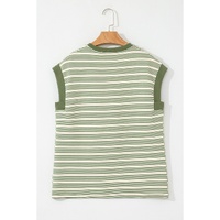 Green Stripe Contrast Edge Short Batwing Sleeve T Shirt - L thumbnail