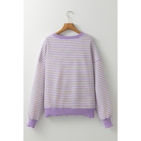 Purple Stripe mardi gras Sequin Patched Graphic Drop Shoulder Top - L thumbnail
