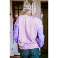 Orchid Petal Mardi Gras Doughnut Graphic Sequin Patchwork Long Sleeve Top - L thumbnail