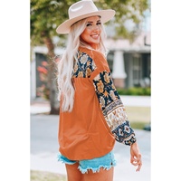 Azura Exchange Floral Print Balloon Sleeve Top with Lace Details - M thumbnail