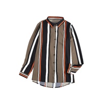 Black Brown Striped Modern Women Shirt - M thumbnail