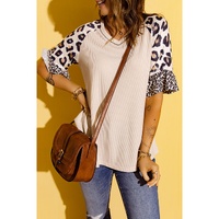 Azura Exchange Leopard Ruffle Sleeve Waffle Knit Top - S thumbnail