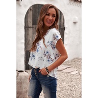 Azura Exchange Scalloped V Neck Short Sleeves Top - L thumbnail