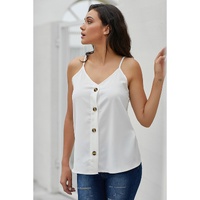 White Spaghetti Strap Buttoned Tank Top - S thumbnail