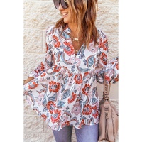 Azura Exchange Split Neck Bubble Sleeve Blouse - M thumbnail